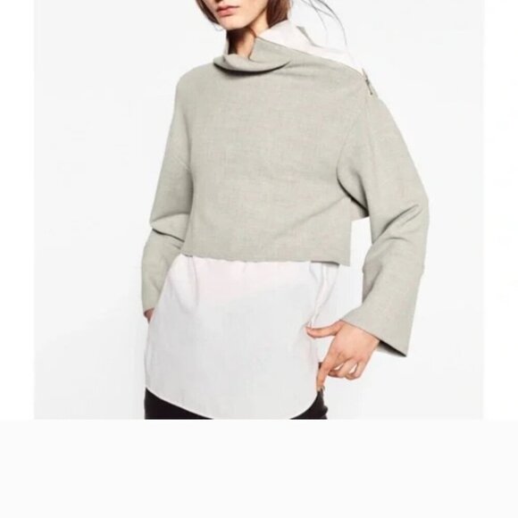 Zara Black/White Mock Neck Shoulder Zip Layered Top Size Medium - Picture 13 of 13